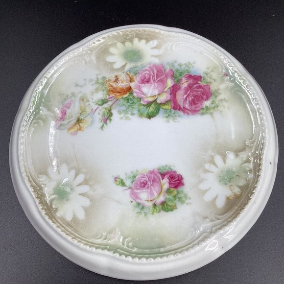 Antique Three Crown China Germany Teapot Trivet Ceramic Porcelain Floral Rose - Picture 2 of 9